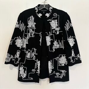 Ming Wang Knit‎ Front Hook Closure Sweater Jacket Women's XS Black White Career